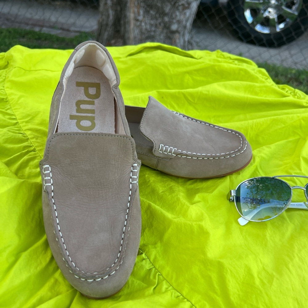 Hush Puppies Taupe Suede Slip-On Loafers with Contrast Stitching